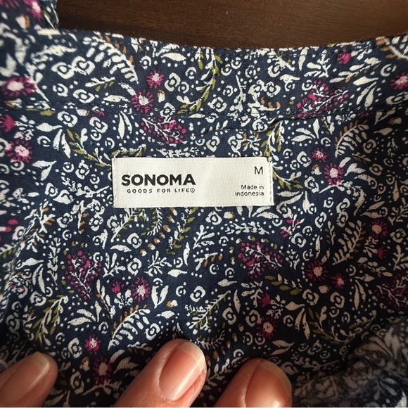 Boho Women's Blue Floral 3/4 Sleeve Midi Dress Sonoma Ivory Berry Spritz M - Picture 8 of 11